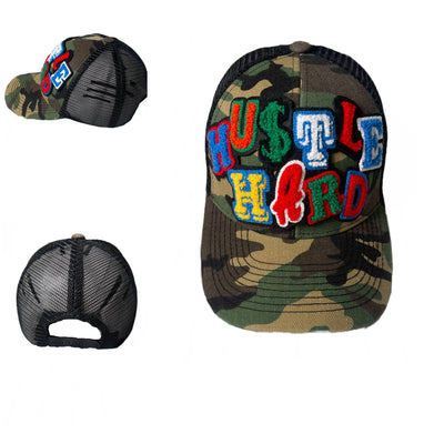 Hustle Hard Hat, Camouflage Print Trucker Hat with Mesh Back - Reanna’s Closet 2