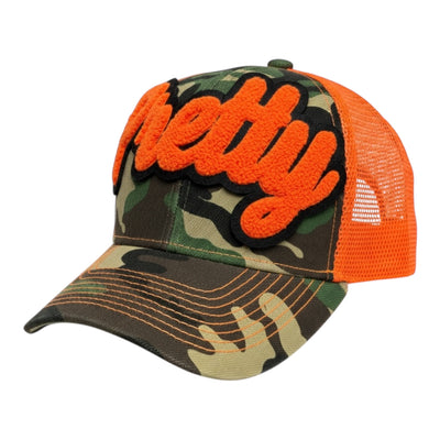 Pretty Trucker Hat Safety Orange Camouflage 