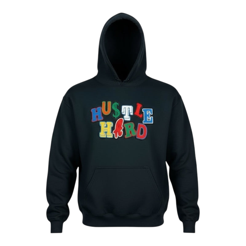 Hustle Hard Hoodie Unisex Black Multi