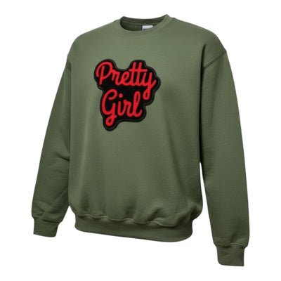 Pretty Girl Sweatshirt Army Green Red Trendy Style