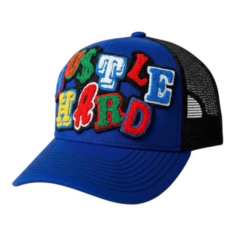 Hustle Hard Trucker (Royal Blue/Black) Mesh Back Hat