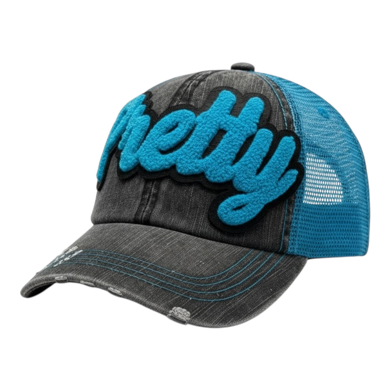 Pretty Distressed Trucker Hat (Turquoise) for Stylish Look