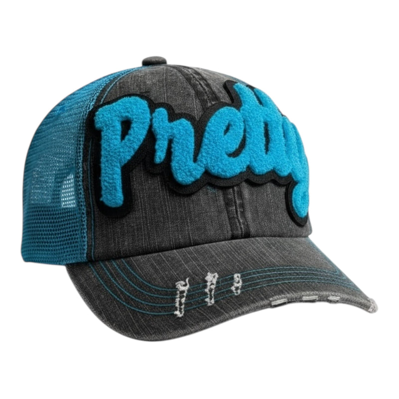 Pretty Distressed Trucker Hat (Turquoise) for Stylish Look