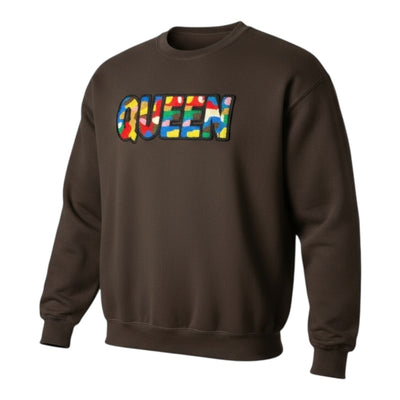 Stylish Queen Sweatshirt with Camo Chenille Patch Design