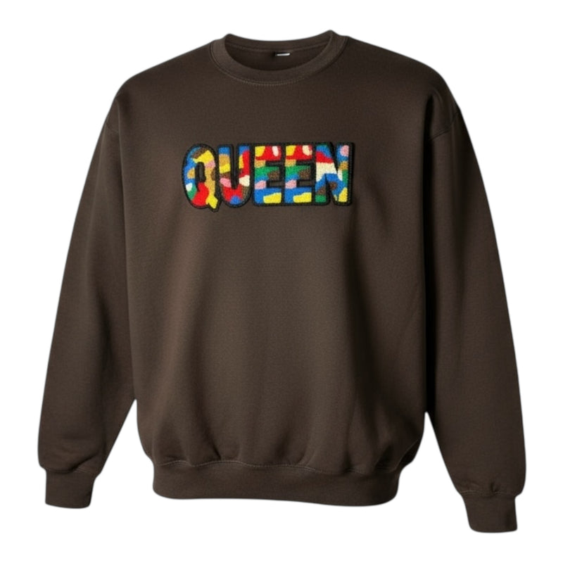 Stylish Queen Sweatshirt with Camo Chenille Patch Design