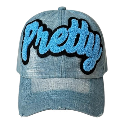 Pretty Trucker Hat Blue Black Adjustable Cotton Denim Cap