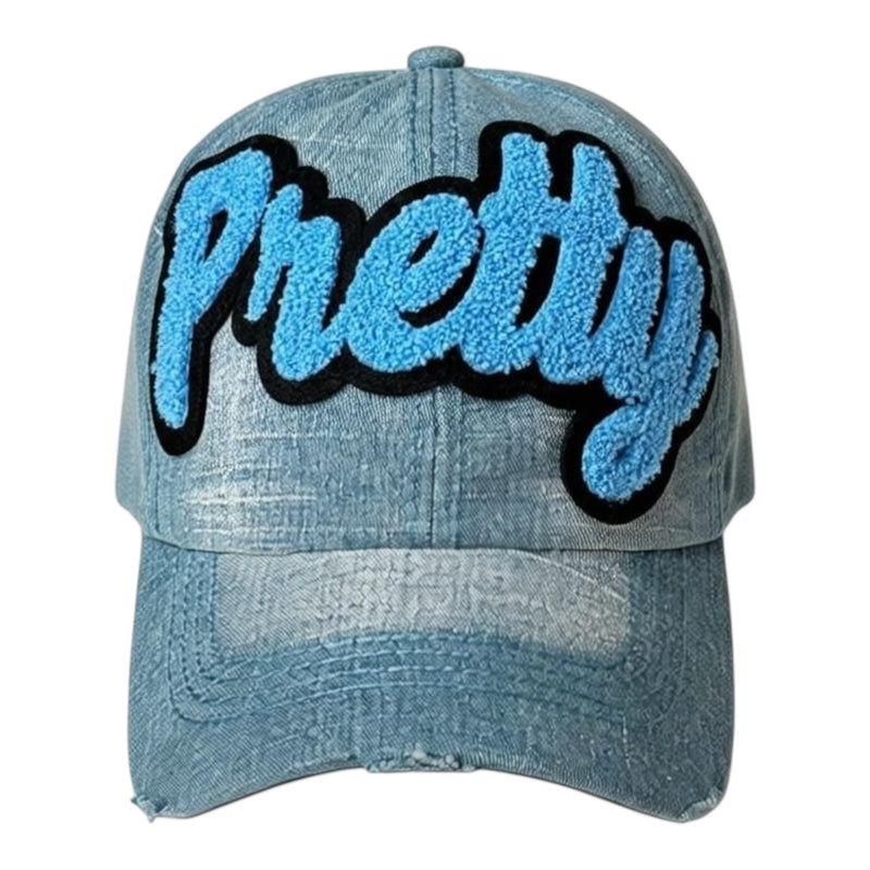 Pretty Trucker Hat Blue Black Adjustable Cotton Denim Cap