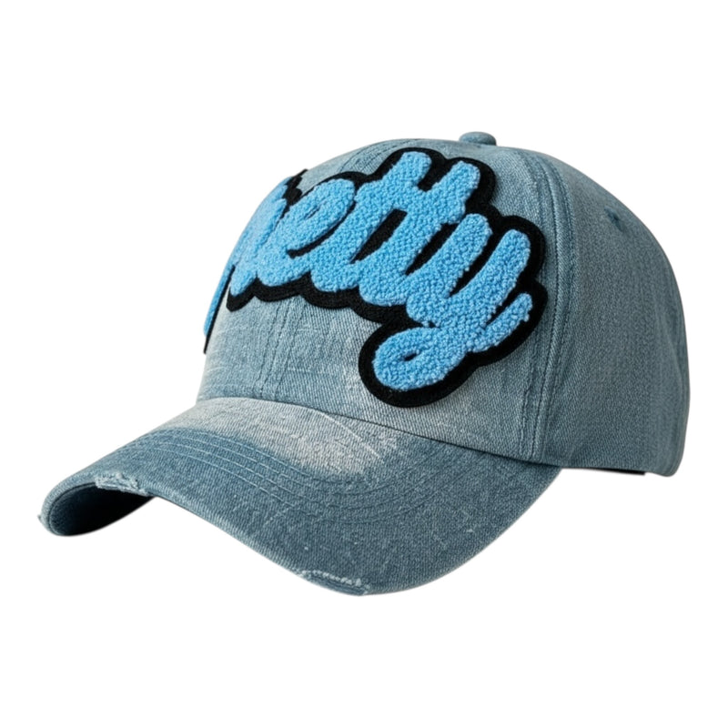 Pretty Trucker Hat Blue Black Adjustable Cotton Denim Cap