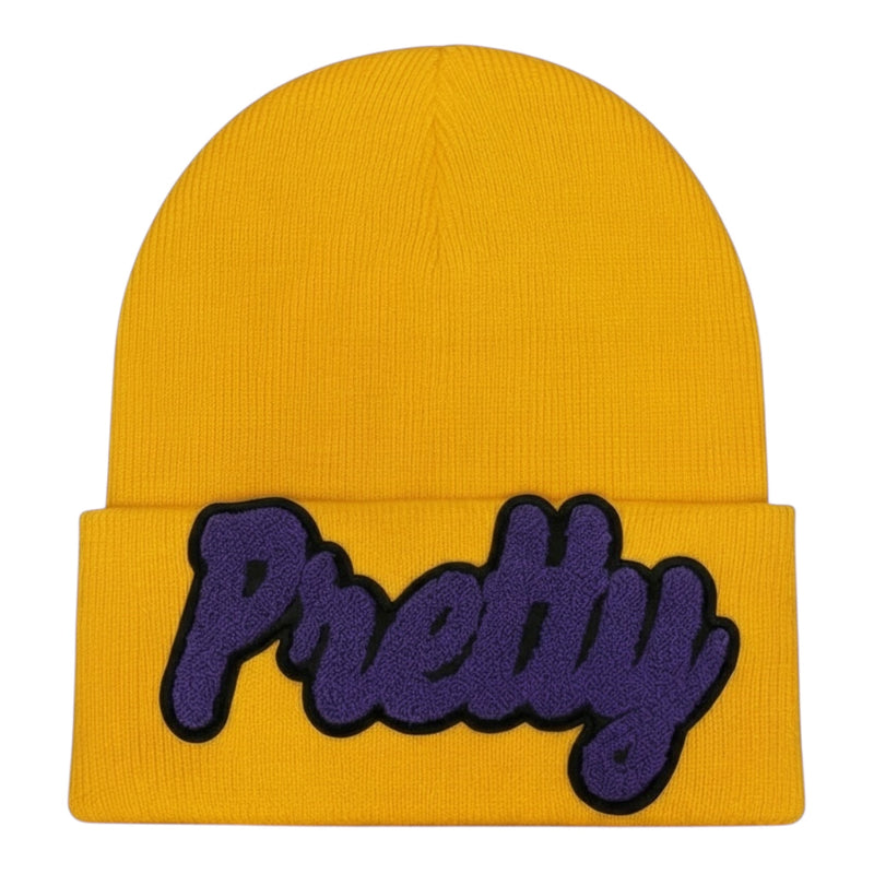 Pretty Beanie in Gold Purple Black