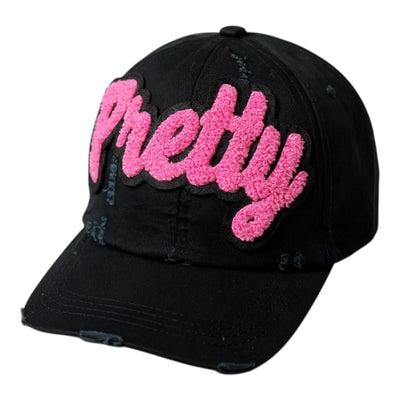 Pretty Dad Hat Pink Black Unisex Distressed Cotton Cap
