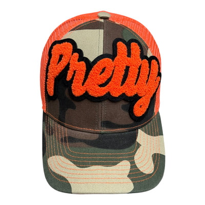 Camouflage Pretty Trucker Hat in Safety Orange 