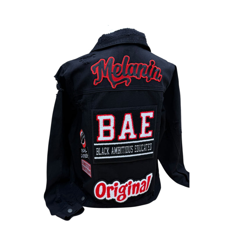BAE Black Distressed Denim Jacket (1X) with Exclusive Patches (RUNS SMALL)