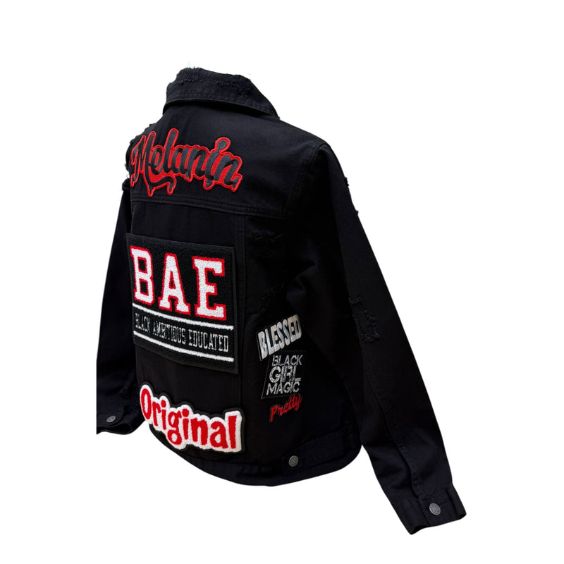 BAE Black Distressed Denim Jacket (1X) with Exclusive Patches (RUNS SMALL)