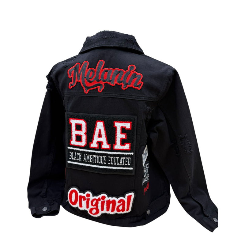 BAE Black Distressed Denim Jacket (1X) with Exclusive Patches (RUNS SMALL)
