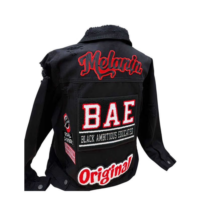 BAE Black Distressed Denim Jacket (1X) with Exclusive Patches (RUNS SMALL)