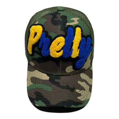 Pretty Hat, Camouflage Print Trucker Hat with Mesh Back (Gold/Royal Blue) Reanna’s Closet 2