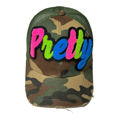 Pretty Hat, Camouflage Print Distressed Trucker Hat with Mesh Back (Neon) Reanna’s Closet 2