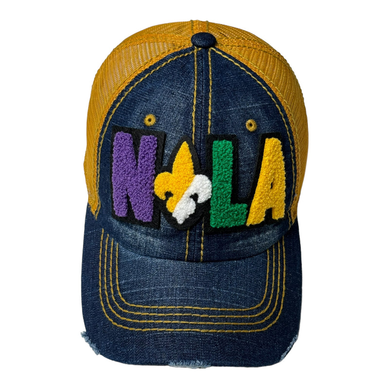 NOLA Hat, Distressed Trucker Hat with Mesh Back