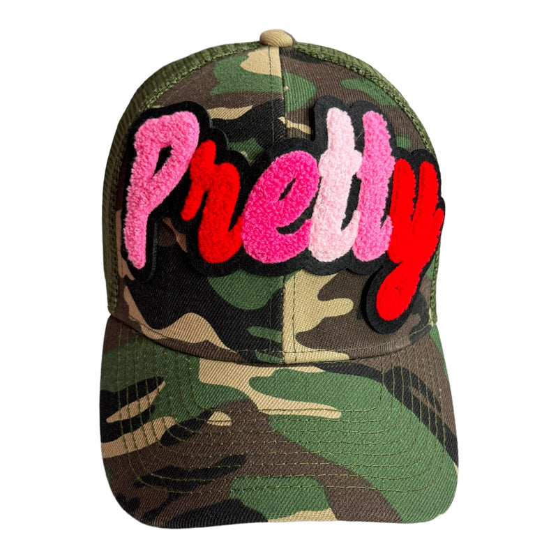 Pretty Hat, Camouflage Print Trucker Hat with Mesh Back (Valentine’s)