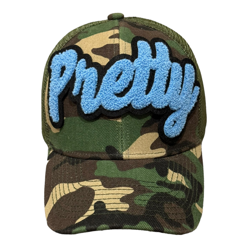 Pretty Hat, Camouflage Print Trucker Hat with Mesh Back ( Blue)