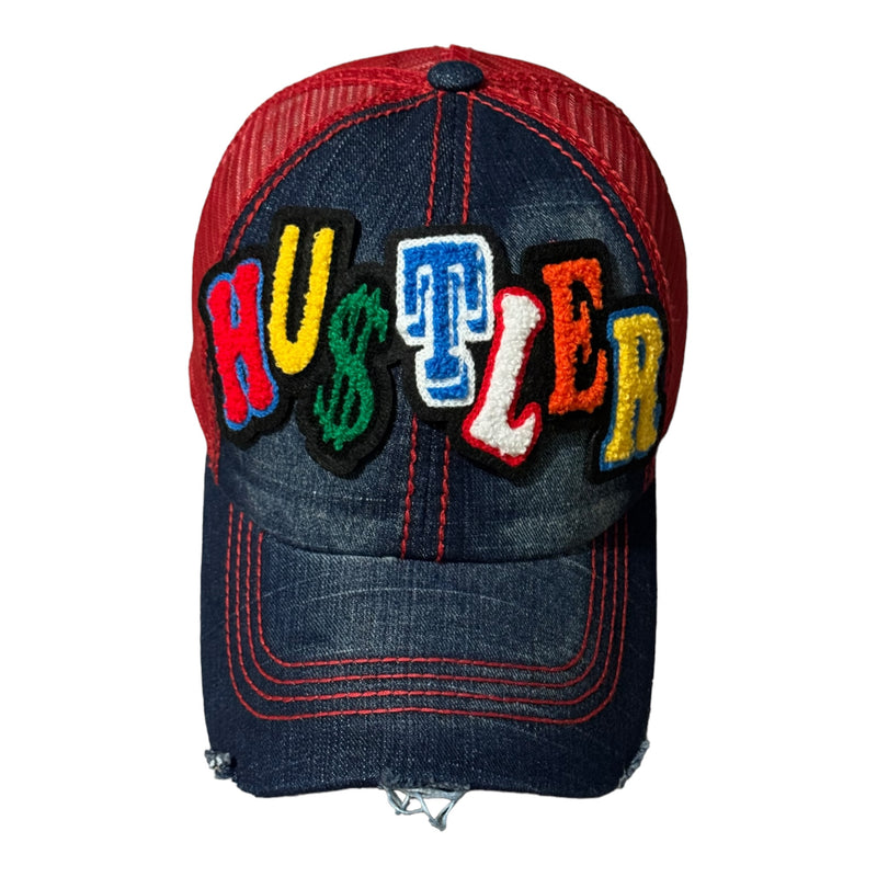 Hustler Hat, Distressed Trucker Hat with Mesh Back