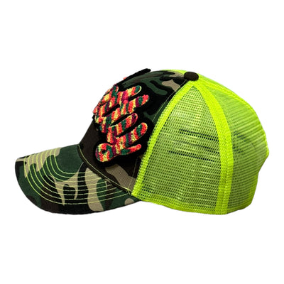 Pretty Hat, Camouflage Print Trucker Hat with Mesh Back (Neon Yellow/Mixed)