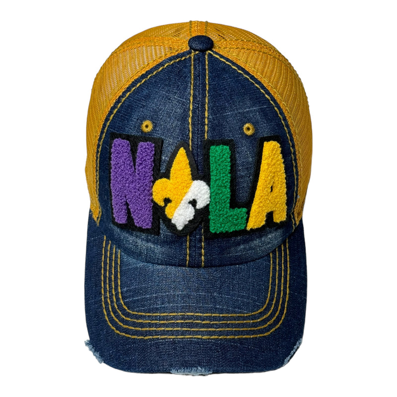 NOLA Hat, Distressed Trucker Hat with Mesh Back