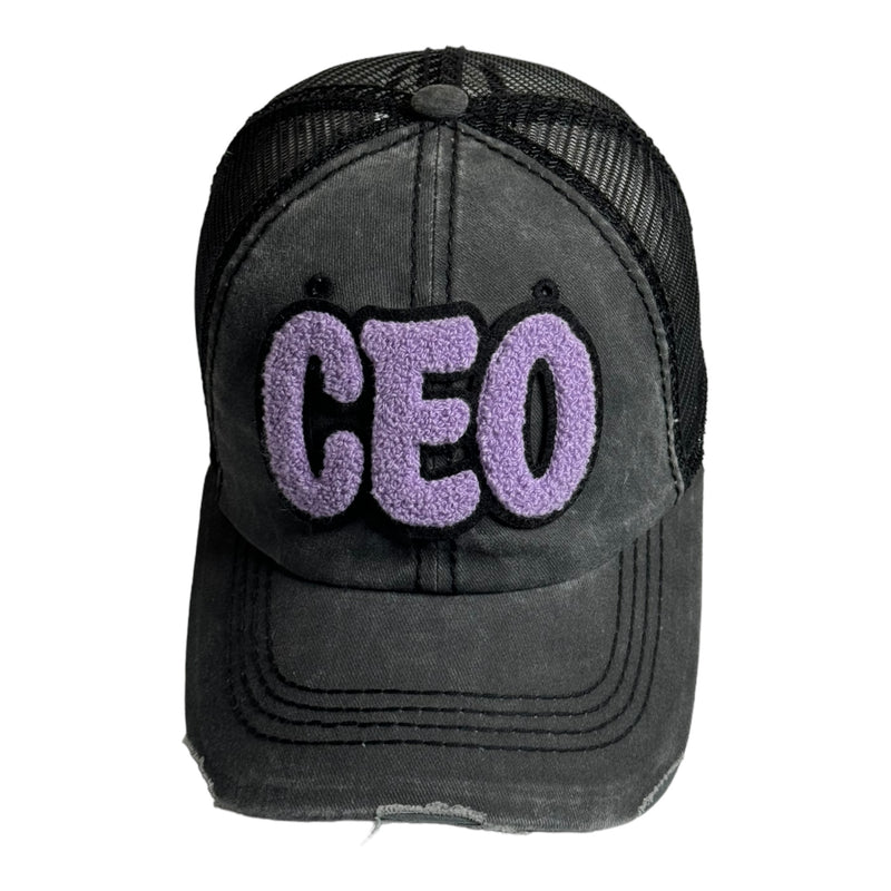 CEO Hat, Distressed Trucker Hat with Mesh Back