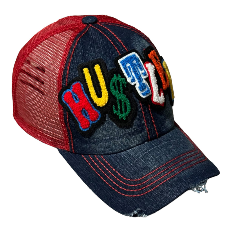 Hustler Hat, Distressed Trucker Hat with Mesh Back
