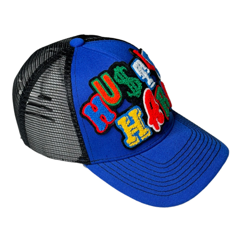 Hustle Hard Hat, Trucker Hat with Mesh Back (Royal Blue)