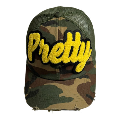 Pretty Hat, Camouflage Print Distressed Trucker Hat with Mesh Back (Yellow) Reanna’s Closet 2