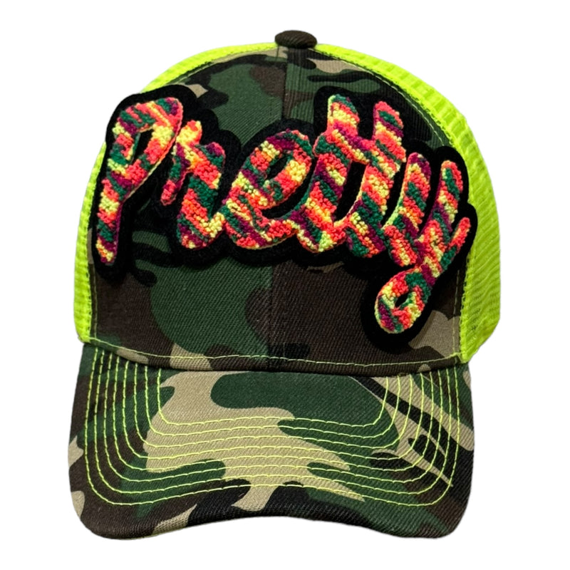 Pretty Hat, Camouflage Print Trucker Hat with Mesh Back (Neon Yellow/Mixed)