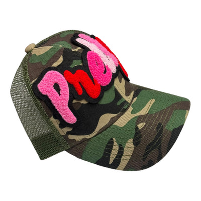Pretty Hat, Camouflage Print Trucker Hat with Mesh Back (Valentine’s)