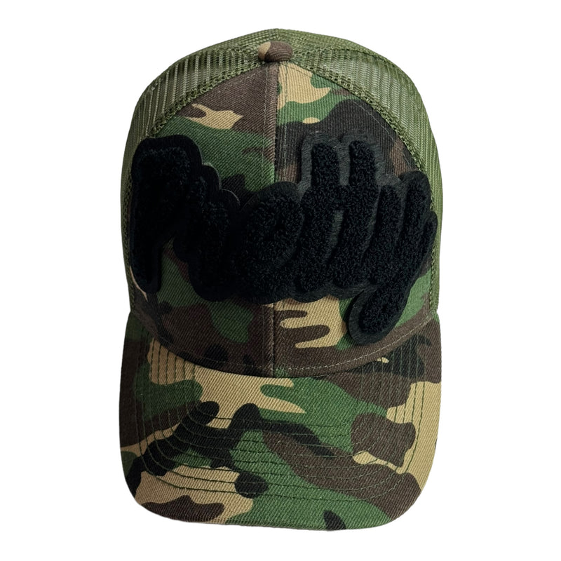 Pretty Hat, Camouflage Print Trucker Hat with Mesh Back (Black)
