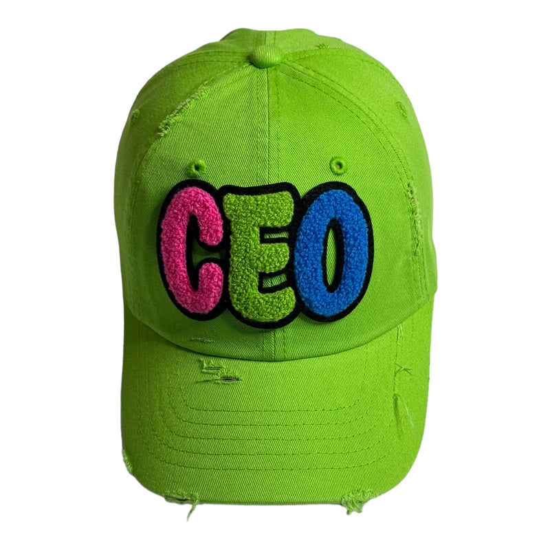 Customized CEO Hat, Distressed Dad Hat (Neon)