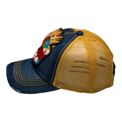 Camo Bear With Crown Distressed Trucker Hat (Gold)