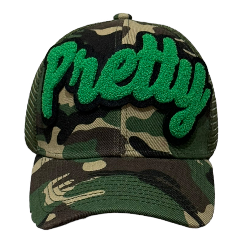 Pretty Hat, Camouflage Print Trucker Hat with Mesh Back (Green)