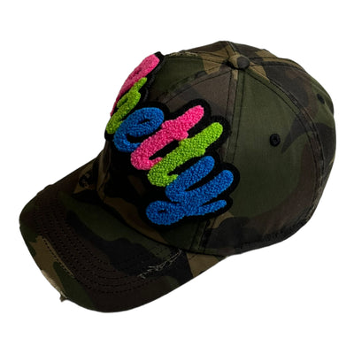 Pretty Hat, Camouflage Print Distressed Dad Hat (Neon)