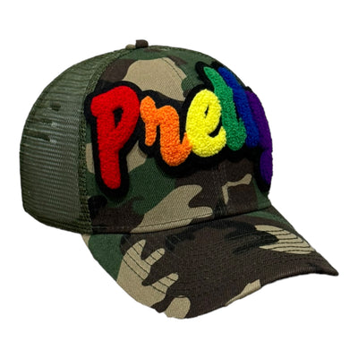 Pretty Hat, Camouflage Print Trucker Hat with Mesh Back (Rainbow)