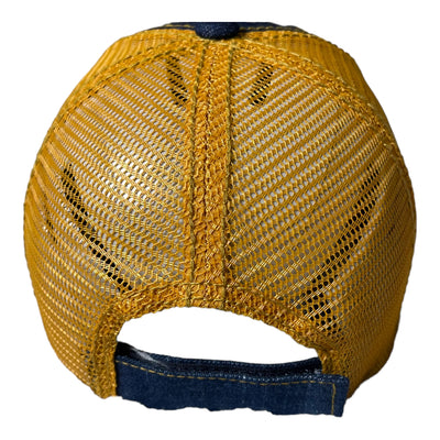 Pretty Distressed Trucker Hat With Mesh Back (Blue/Gold)