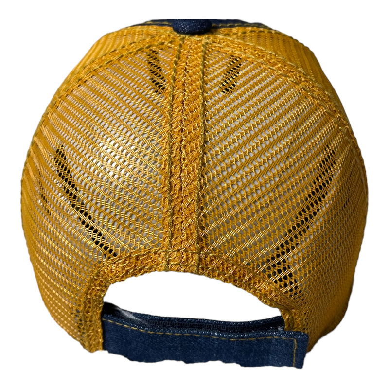 Pretty Distressed Trucker Hat With Mesh Back (Blue/Gold)