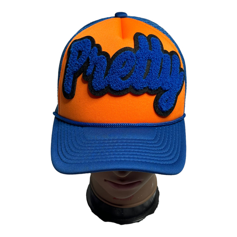 Customized Pretty Hat, Foam Trucker Hat (Orange/Royal Blue)