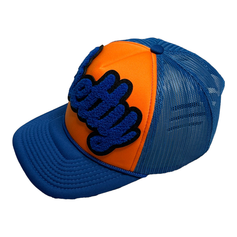 Customized Pretty Hat, Foam Trucker Hat (Orange/Royal Blue)