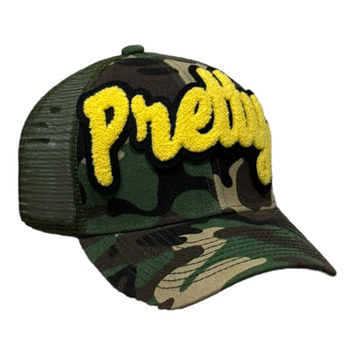 Pretty Hat, Camouflage Print Trucker Hat with Mesh Back (Yellow)