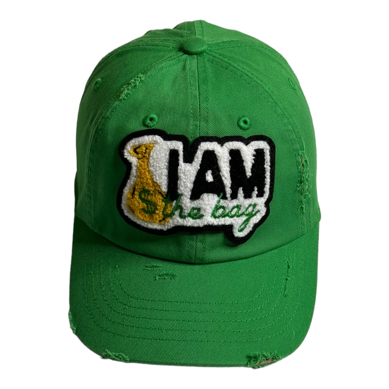 Customized I AM The Bag Hat, Distressed Dad Hat (Green)