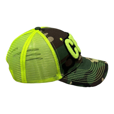 CEO Hat, Camouflage Print Trucker Hat with Mesh Back (Neon Yellow)