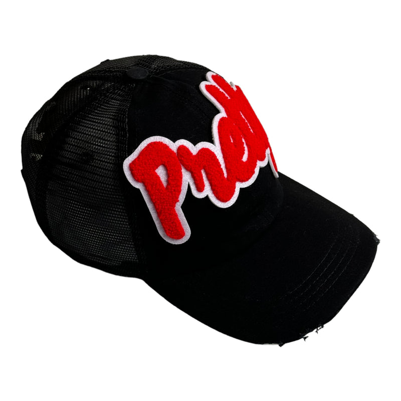 Pretty Hat, Distressed Trucker Hat with Mesh Back (Black)