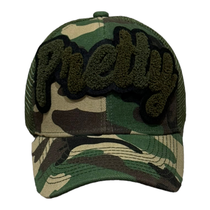 Pretty Hat, Camouflage Print Trucker Hat with Mesh Back (Army Green)