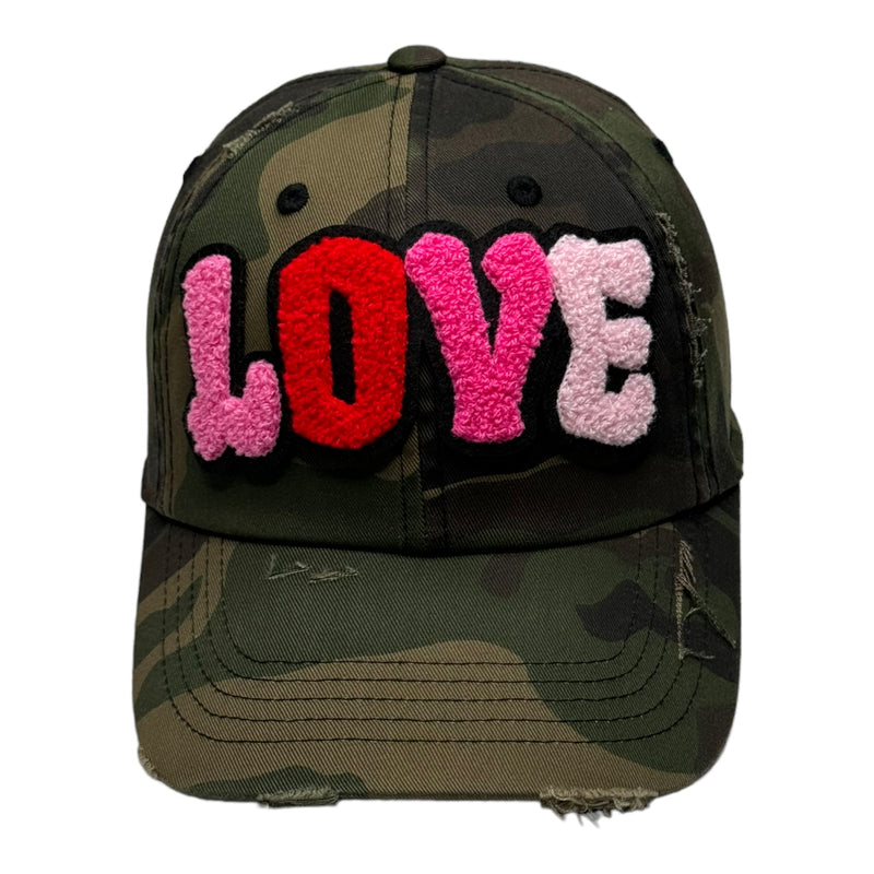 Love Hat, Camouflage Print Distressed Dad Hat