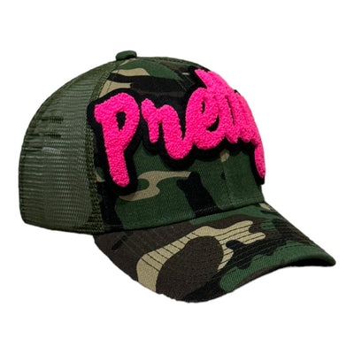 Pretty Hat, Camouflage Print Trucker Hat with Mesh Back (Hot Pink)